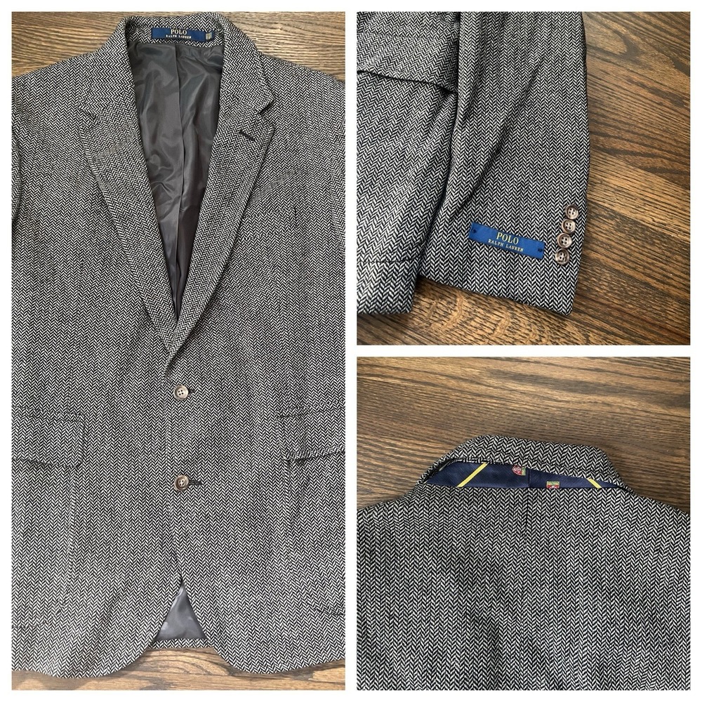 Polo Ralph Lauren Herringbone Blazer Sport Coat Wool XXL  Black..